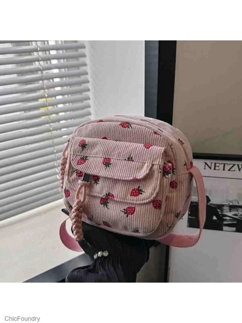 Strawberry Corduroy Tote Bag Large Capacity Crossbody